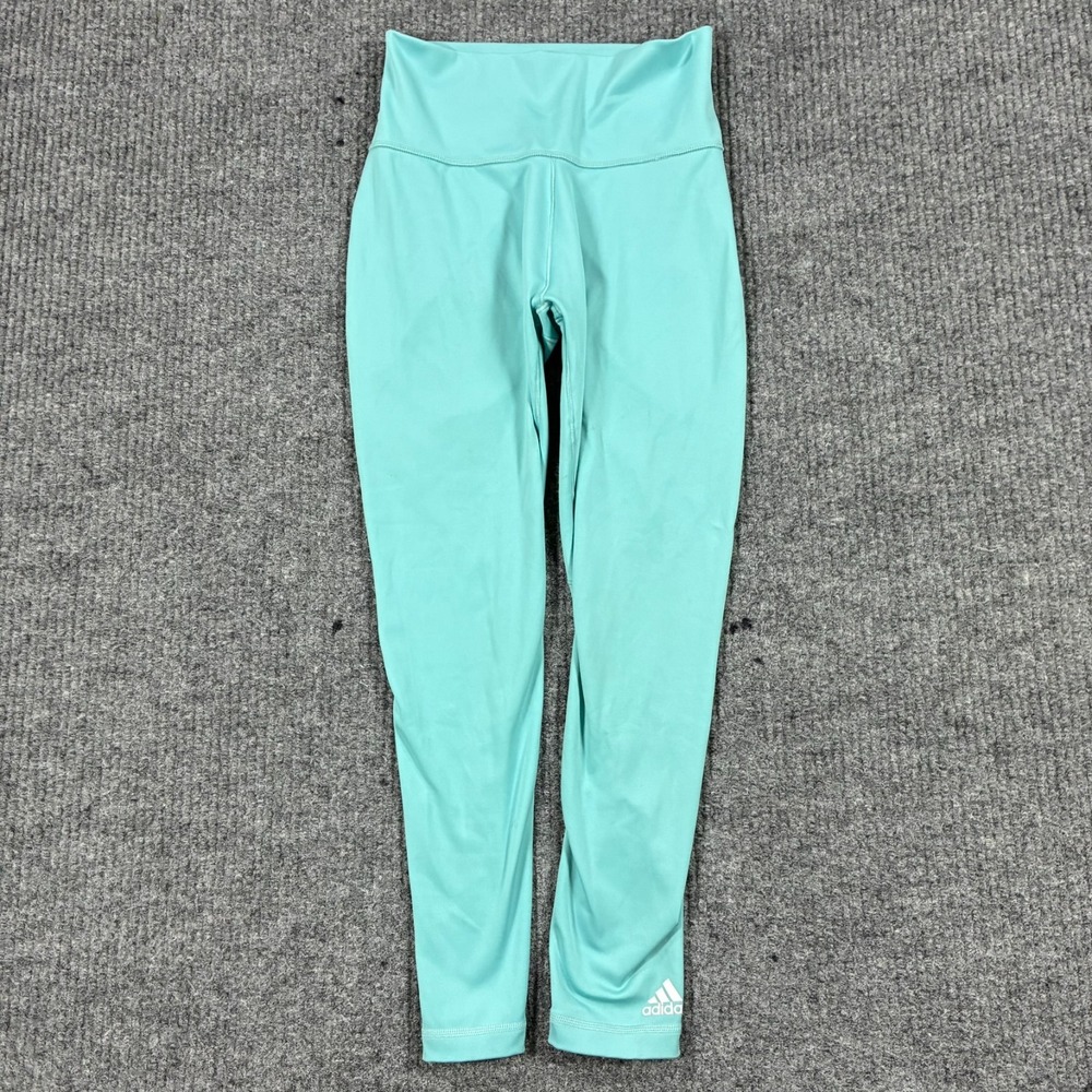 Adidas Primeblue AEROREADY Womens Leggings Size S Aqua Teal Mid Rise Athletic